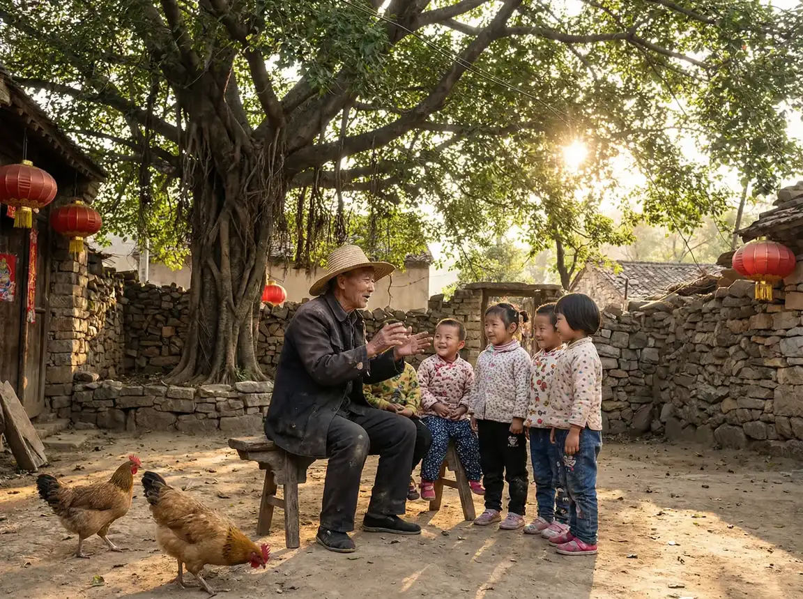 老人在大榕树下给孩子们讲故事 - 佳能eos 500d 乡村记忆